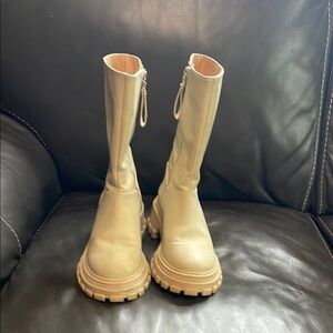 SCHUTZ Tan Combat Moto Boots with Rugged Sole